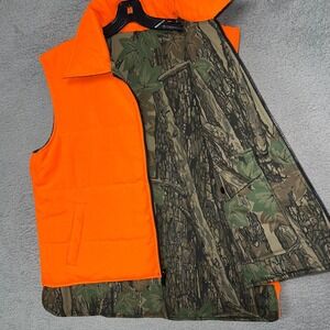 VTG Winchester Conceal Vest Men Sz L Blaze Orange Camo Trebark Reversible Puffer